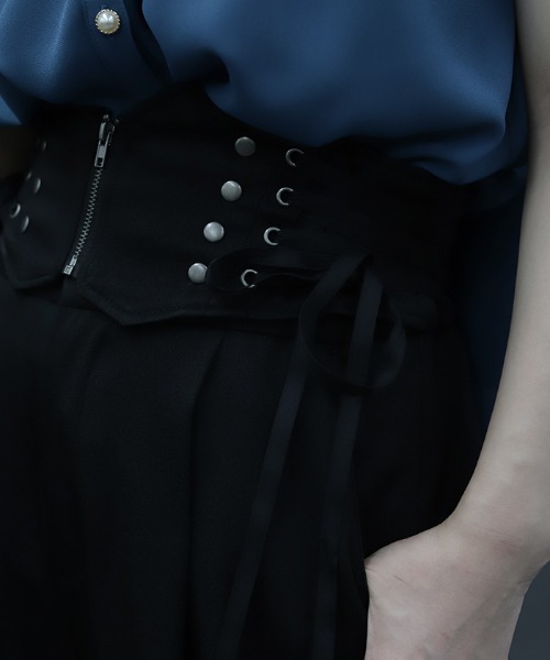 axes femme POETIQUE(アクシーズファムポエティック)の「レースアップデザインパンツ(その他パンツ・レディース・ブラック/ブルーグリーン・MEDIUM)」の6枚目の写真