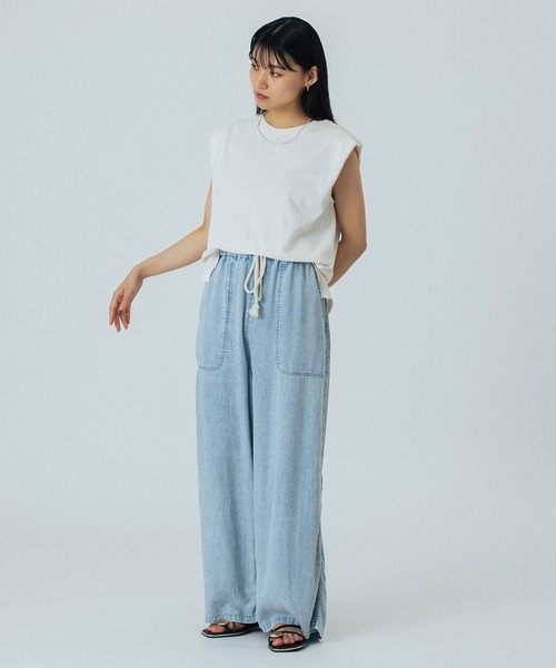 ROSE BUD（ローズバッド）の「SHOULDER TUCKED SLEEVELESS TEE（Tシャツ/カットソー・レディース・ブラック/ホワイト/ブラウン/ピンク・ONE SIZE）」の20枚目の写真