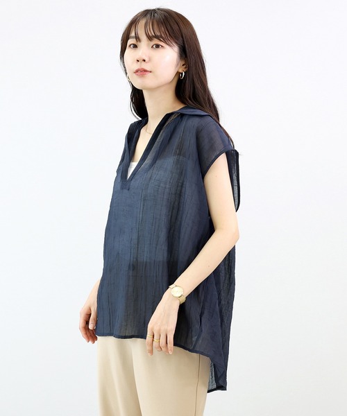 Aletta vita(アレッタビータ)の「シワ加工スキッパーフレンチブラウス(シャツ/ブラウス・レディース・オフホワイト/ネイビー/ベージュ・M)」の5枚目の写真