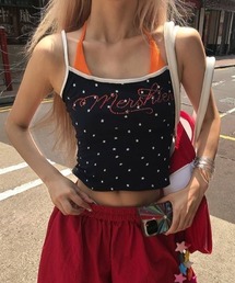 レイヤード風星柄ストーンロゴキャミソール