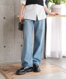 Petitle | [ 低身長向けサイズ ] ウエスト調整ゴム付きストレートデニムパンツ(デニムパンツ)