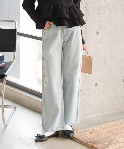 Petitle（プチレ）の「[ 低身長向けサイズ ] ウエスト調整ゴム付きストレートデニムパンツ（デニムパンツ・レディース・ブルー/ライトブルー/インディゴブルー・PL/PM/PS）」の2枚目の写真