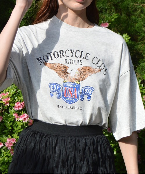 spiritoso(スピリトーゾ)の「【spiritoso】イーグルプリントピグメントTシャツ(Tシャツ/カットソー・レディース・ライトグレー/オレンジ・FREE)」の4枚目の写真