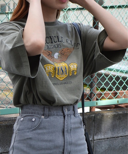 spiritoso(スピリトーゾ)の「【spiritoso】イーグルプリントピグメントTシャツ(Tシャツ/カットソー・レディース・ライトグレー/オレンジ・FREE)」の8枚目の写真