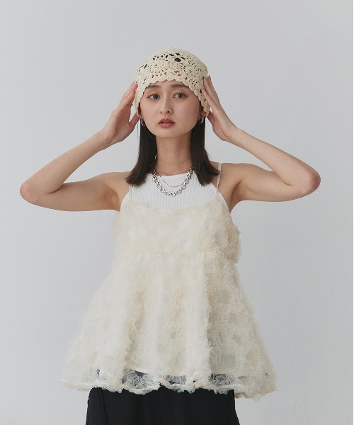 新品COEL フラワーモチーフキャミソール sahara キャミソール Drawstring Flower Motif Camisole/ドロー