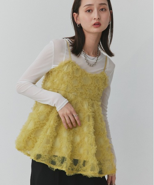 coel コエル　フラワーモチーフチュールトップス フラワーモチーフ チュールキャミソール（キャミソール）｜ad