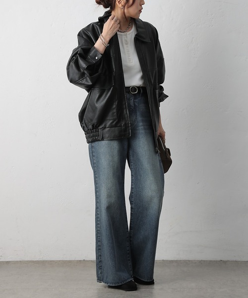 フェイクレザーオーバーブルゾン（ライダースジャケット）｜COLONY