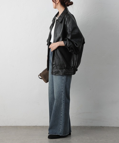 フェイクレザーオーバーブルゾン（ライダースジャケット）｜COLONY