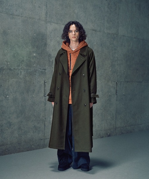 CASPER JOHN（キャスパージョン）の「Wool melton over coat/ウールメルトンオーバーコート（ステンカラーコート・メンズ・ブラック/カーキ/ブルー/チャコールグレー・LARGE/MEDIUM/SMALL/X-SMALL）」の21枚目の写真