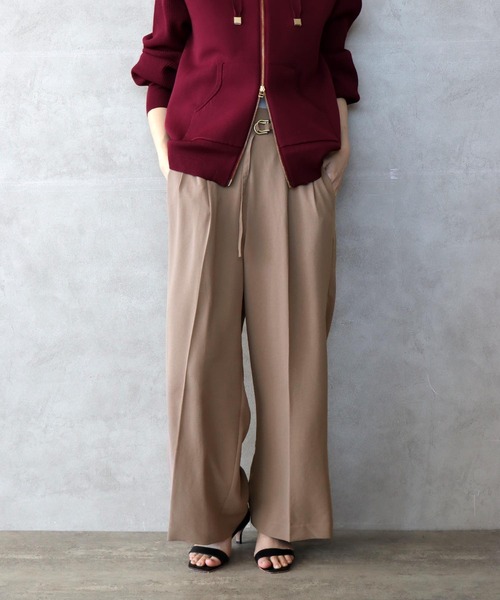 Jines(ジネス)の「ハイストレッチカルゼ ワッシャーワイドパンツ【セットアップ可】(その他パンツ・レディース・ブラウン/グレー・38)」の2枚目の写真
