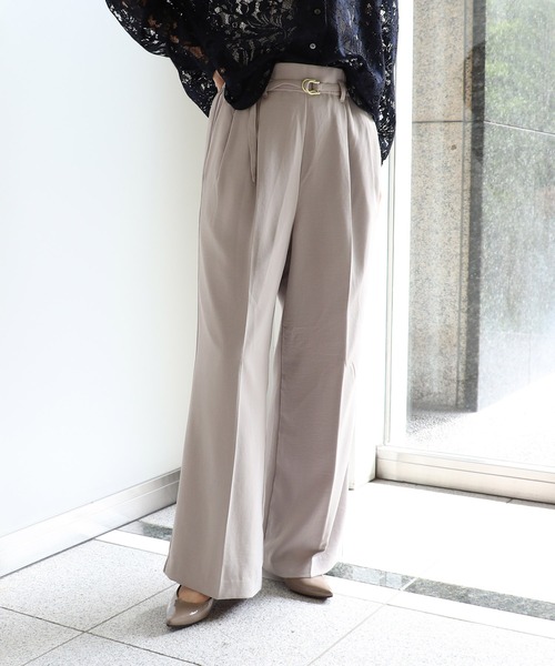 Jines(ジネス)の「ハイストレッチカルゼ ワッシャーワイドパンツ【セットアップ可】(その他パンツ・レディース・ブラウン/グレー・38)」の1枚目の写真