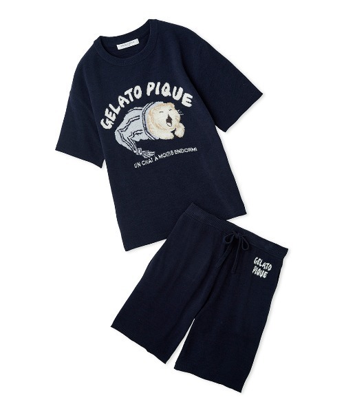gelato pique(ジェラートピケ)の「【ONLINE限定】【HOMME】sleeping cat ジャガードプルオーバー&ハーフパンツセット(ルームウェア/パジャマ・メンズ・ミント/ネイビー/ライトグレー・M/L)」の3枚目の写真