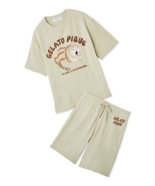 gelato pique(ジェラートピケ)の「【ONLINE限定】【HOMME】sleeping cat ジャガードプルオーバー&ハーフパンツセット(ルームウェア/パジャマ・メンズ・ミント/ネイビー/ライトグレー・M/L)」の2枚目の写真