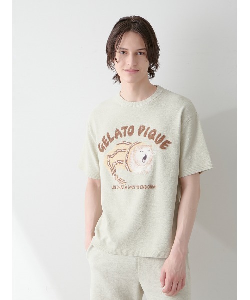 gelato pique(ジェラートピケ)の「【ONLINE限定】【HOMME】sleeping cat ジャガードプルオーバー&ハーフパンツセット(ルームウェア/パジャマ・メンズ・ミント/ネイビー/ライトグレー・M/L)」の4枚目の写真