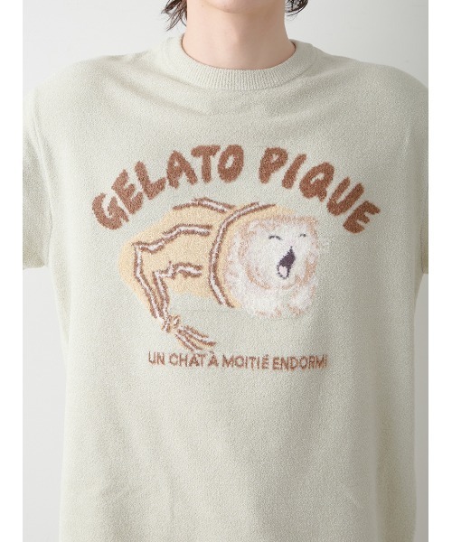gelato pique(ジェラートピケ)の「【ONLINE限定】【HOMME】sleeping cat ジャガードプルオーバー&ハーフパンツセット(ルームウェア/パジャマ・メンズ・ミント/ネイビー/ライトグレー・M/L)」の9枚目の写真