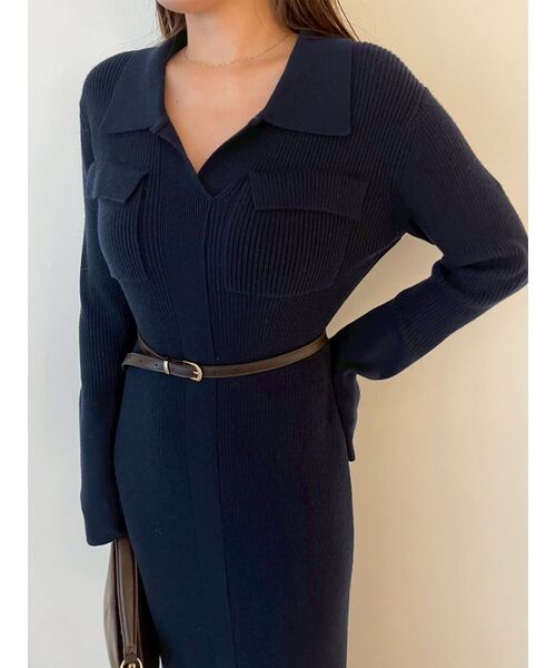 LAGUNAMOON(ラグナムーン)の「フラップポケットリブニットワンピース(ワンピース・レディース・ネイビー/ラベンダー/モカ・SMALL/MEDIUM)」の2枚目の写真