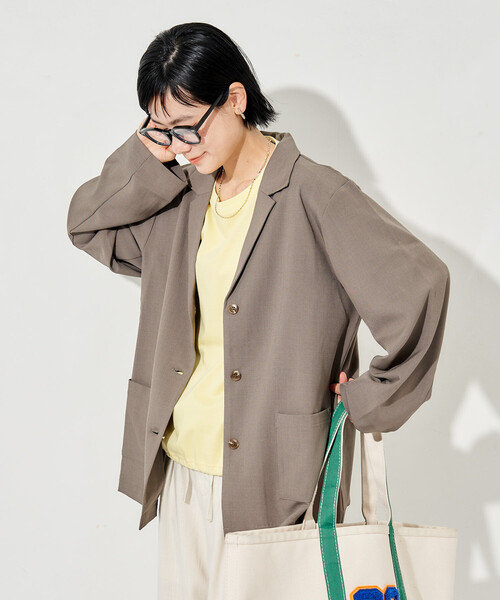 FREAK'S STORE（フリークスストア）の「シャツジャケット<セットアップ対応>限定展開（テーラードジャケット・レディース・ライトグレー/ネイビー/ブラウン・ﾌﾘ-）」の10枚目の写真