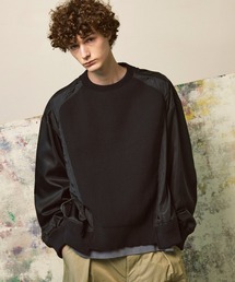 MAISON SPECIAL マルチコンビネーション プルオーバー ニット 黒 UNISEX》Cable Knit Combination Prime-Over Woven Shirt Crew
