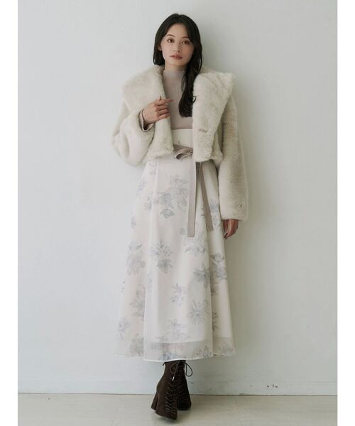 MERCURYDUO（マーキュリーデュオ）の「フラワードッキングロングスリーブワンピース（ワンピース・レディース・ブラック/ベージュ/ラベンダー・SMALL/MEDIUM）」の10枚目の写真