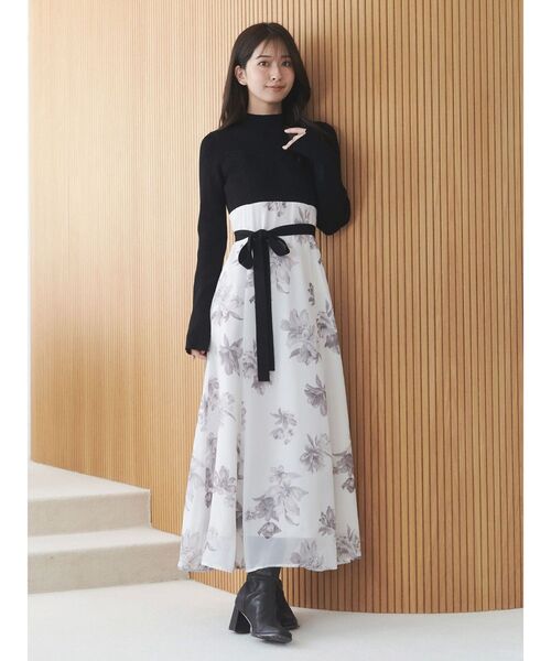 フラワードッキングロングスリーブワンピース（ワンピース