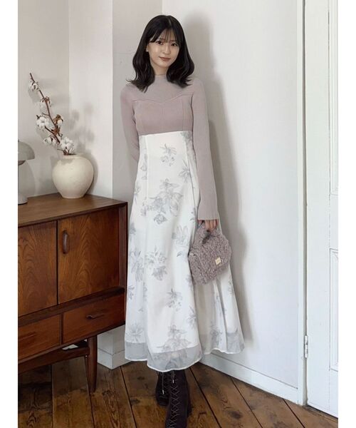 MERCURYDUOのフラワードッキングロングスリーブワンピース MERCURYDUO】フラワードッキングロングスリーブワンピース