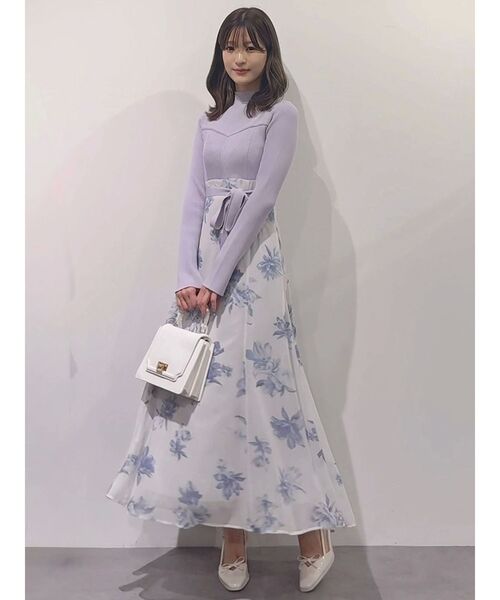 MERCURYDUO（マーキュリーデュオ）の「フラワードッキングロングスリーブワンピース（ワンピース・レディース・ブラック/ベージュ/ラベンダー・SMALL/MEDIUM）」の18枚目の写真