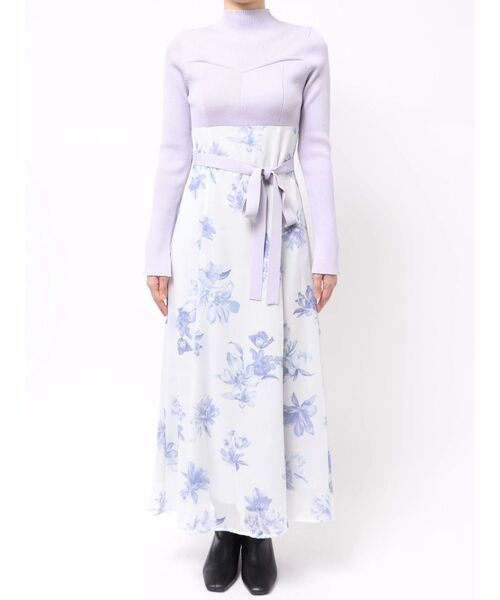 フラワードッキングロングスリーブワンピース（ワンピース