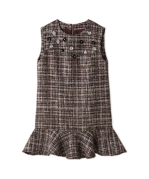 リリーブラウンCANDYSTOCKAラインビジューミニワンピース L.B CANDY STOCK]ツイードビジューAラインミニワンピース（ワンピース