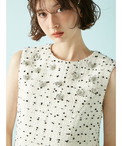 L.B CANDY STOCK]ツイードビジューAラインミニワンピース（ワンピース