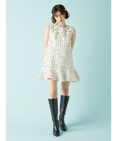 L.B CANDY STOCK Aラインビジューミニワンピース L.B CANDY STOCK]ツイードビジューAラインミニワンピース（ワンピース
