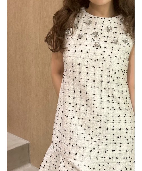 L.B CANDY STOCK]ツイードビジューAラインミニワンピース（ワンピース