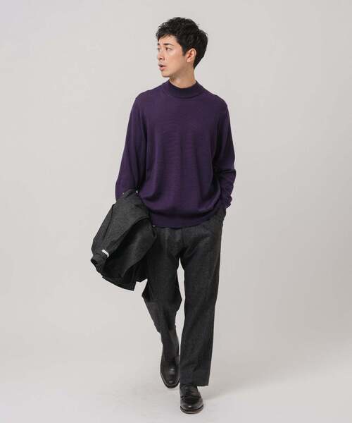 ニット 12G ウール/シルク/カシミヤ MIX クリスタル モックネックニット