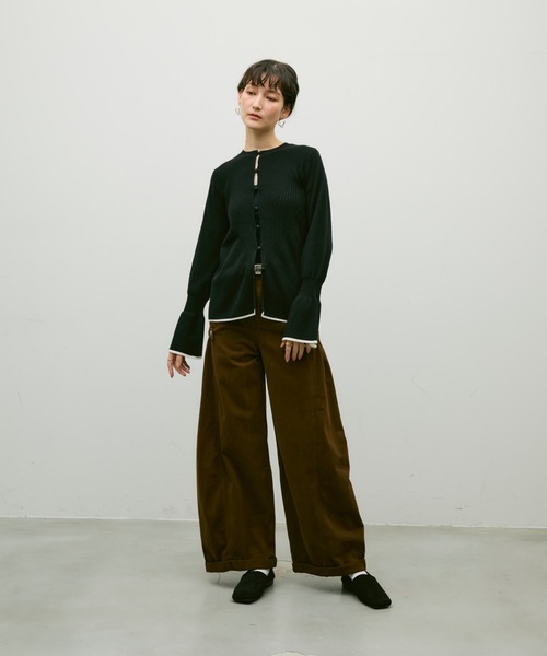 Lutim by u(ルチバイユー)の「Flared sleeve color pattern cardigan / フレアスリーブ配色パターンカーディガン(カーディガン/ボレロ・レディース・ナチュラル/ブラック/カーキ・FREE)」の7枚目の写真