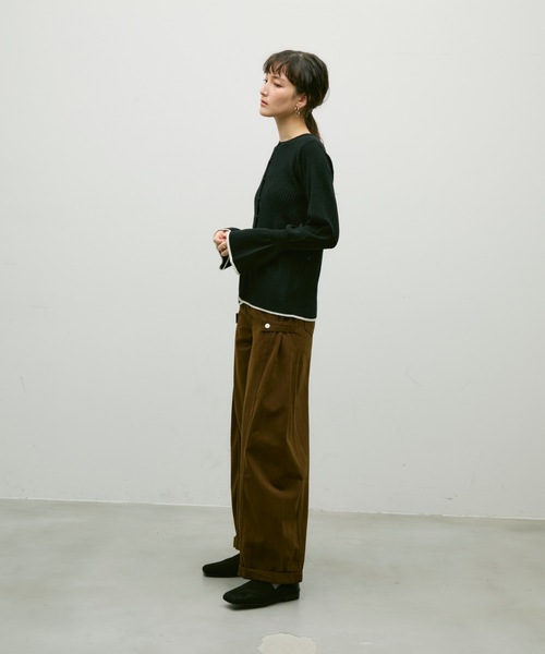 Lutim by u(ルチバイユー)の「Flared sleeve color pattern cardigan / フレアスリーブ配色パターンカーディガン(カーディガン/ボレロ・レディース・ナチュラル/ブラック/カーキ・FREE)」の8枚目の写真