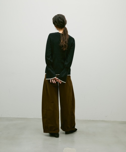 Lutim by u(ルチバイユー)の「Flared sleeve color pattern cardigan / フレアスリーブ配色パターンカーディガン(カーディガン/ボレロ・レディース・ナチュラル/ブラック/カーキ・FREE)」の9枚目の写真