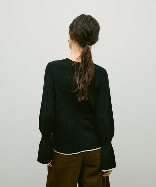Lutim by u(ルチバイユー)の「Flared sleeve color pattern cardigan / フレアスリーブ配色パターンカーディガン(カーディガン/ボレロ・レディース・ナチュラル/ブラック/カーキ・FREE)」の6枚目の写真