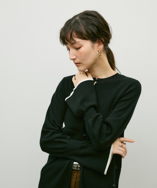 Lutim by u(ルチバイユー)の「Flared sleeve color pattern cardigan / フレアスリーブ配色パターンカーディガン(カーディガン/ボレロ・レディース・ナチュラル/ブラック/カーキ・FREE)」の11枚目の写真