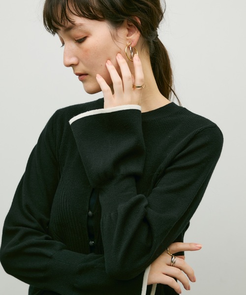 Lutim by u(ルチバイユー)の「Flared sleeve color pattern cardigan / フレアスリーブ配色パターンカーディガン(カーディガン/ボレロ・レディース・ナチュラル/ブラック/カーキ・FREE)」の10枚目の写真