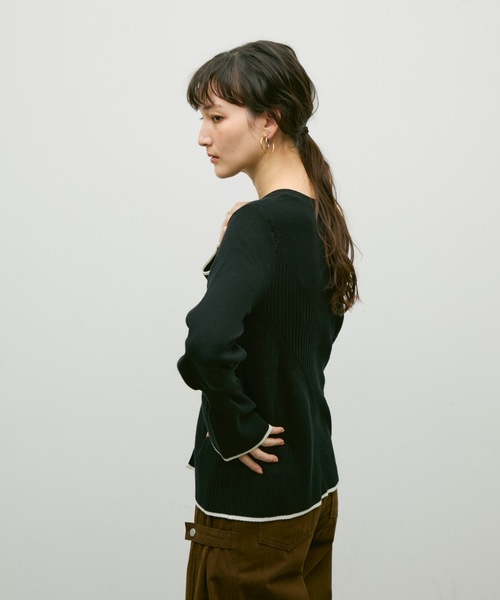 Lutim by u(ルチバイユー)の「Flared sleeve color pattern cardigan / フレアスリーブ配色パターンカーディガン(カーディガン/ボレロ・レディース・ナチュラル/ブラック/カーキ・FREE)」の19枚目の写真