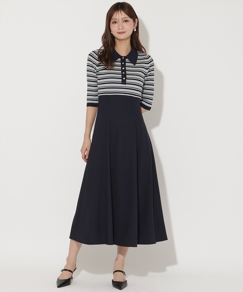 AND COUTURE(アンドクチュール)の「襟付きボーダードッキングワンピース(ワンピース・レディース・ブラック/ネイビー・FREE)」の16枚目の写真
