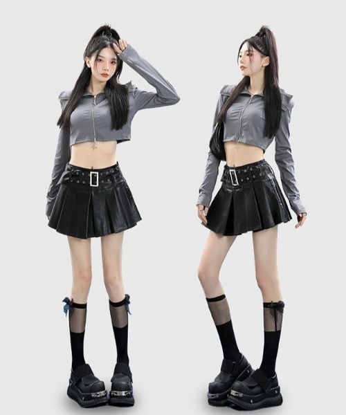 lilful（リルフル）の「【インパン付き】アイレットベルト付き PUプリーツスカート（スカート・レディース・ブラック・M/L）」の17枚目の写真