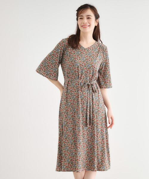 LAURA ASHLEY(ローラアシュレイ)の「【大好評!WEB限定/5分袖/洗える/ジャージ素材/M-LL3サイズ】アイレソン柄ワンピース(ワンピース・レディース・ベージュ系/チャコール・38/40/42)」の4枚目の写真