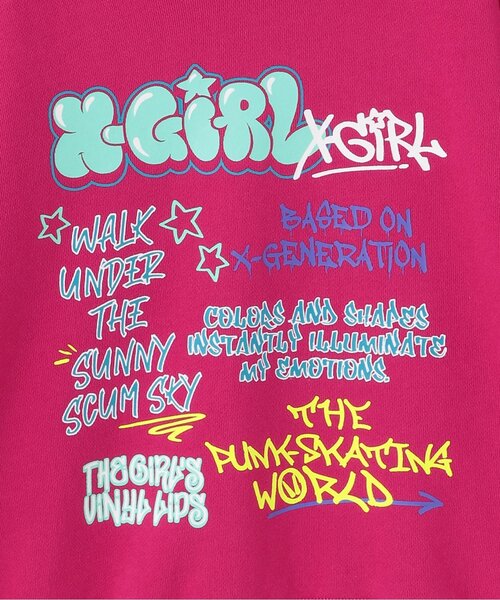 X-girl Stages（エックスガールステージス）の「【人気商品再入荷】【直営店で取り扱い無し】落書きグラフィティパーカ（パーカー・キッズ・トップグレー/スモークピンク/ブラック・110cm/120cm/100cm/140cm/130cm）」の6枚目の写真