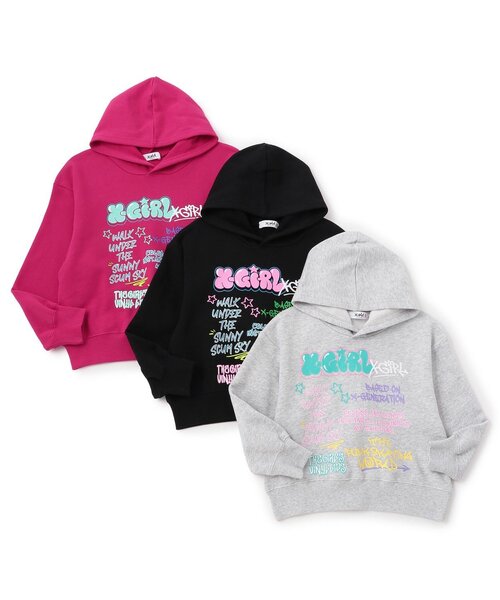 X-girl Stages（エックスガールステージス）の「【人気商品再入荷】【直営店で取り扱い無し】落書きグラフィティパーカ（パーカー・キッズ・トップグレー/スモークピンク/ブラック・110cm/120cm/100cm/140cm/130cm）」の10枚目の写真