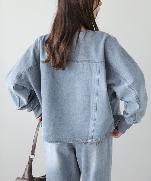 La-gemme(ラジェム)の「Vネックデニムジャケット(デニムジャケット・レディース・ブルー/ネイビー・フリー)」の6枚目の写真