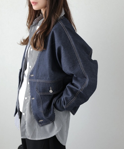La-gemme(ラジェム)の「Vネックデニムジャケット(デニムジャケット・レディース・ブルー/ネイビー・フリー)」の7枚目の写真