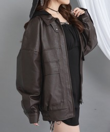 Diable baiser（ディアブルベーゼ）の「裾ドロストオーバーサイズ合皮ブルゾン【ジャケット】【コート】（ブルゾン）」
