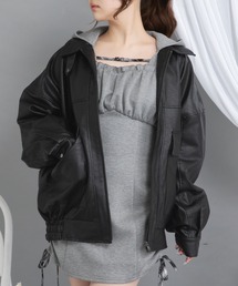 Diable baiser（ディアブルベーゼ）の「裾ドロストオーバーサイズ合皮ブルゾン【ジャケット】【コート】（ブルゾン）」