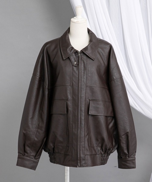 Diable baiser(ディアブルベーゼ)の「裾ドロストオーバーサイズ合皮ブルゾン【ジャケット】【コート】(ブルゾン・レディース・ブラック/ブラウン・MEDIUM)」の7枚目の写真