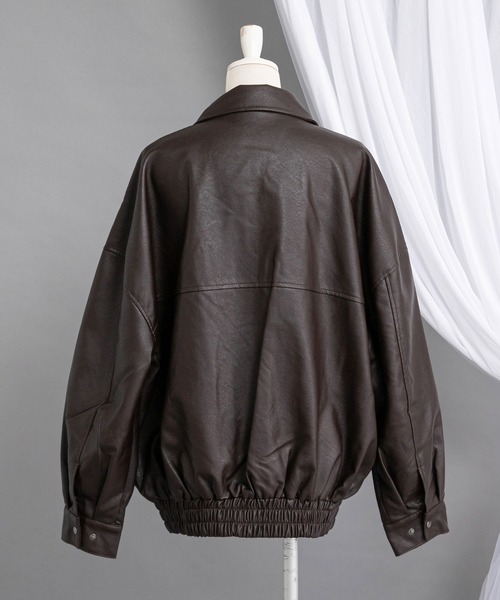 Diable baiser(ディアブルベーゼ)の「裾ドロストオーバーサイズ合皮ブルゾン【ジャケット】【コート】(ブルゾン・レディース・ブラック/ブラウン・MEDIUM)」の8枚目の写真